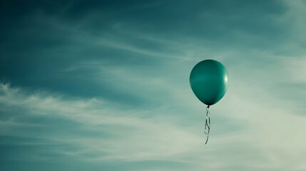 Obraz premium Single Teal Balloon Ascending Against a Sky Awash with Muted Blues