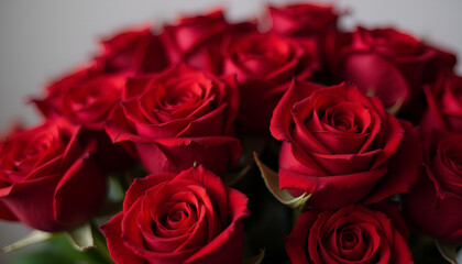Obraz premium Beautiful Red Roses Bouquet on Light Background 