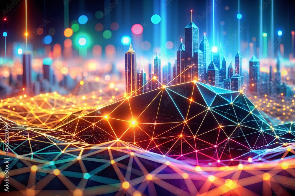 Poster abstract wireframe landscape: high depth of field 3d render