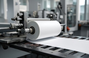 Fototapeta premium Unrolling Paper Roll Through Machine Smoothly for Usage and Paper Handling with a Production.