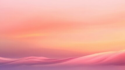 Pink, orange gradient; soft, wavy lines; serene landscape.