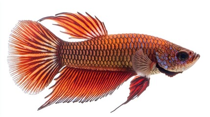 Fototapeta premium Profile view of a colorful betta fish against a white background.