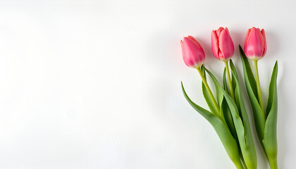 Fototapeta premium Pink Tulips Celebrating Mother's Day Against a White Background 