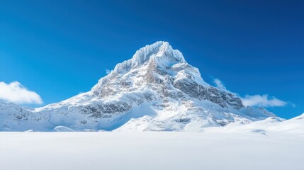 Fototapeta premium Snowy peak, vast white expanse, clear blue sky.