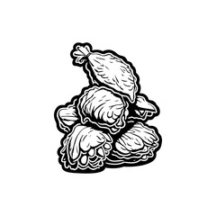 Monochrome Illustration of a Compacted Pile of Unidentifiable Rounded Food Objects