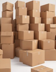 Obraz premium Several empty brown cardboard boxes isolated against a pure white backdrop , clean background, recycling bin