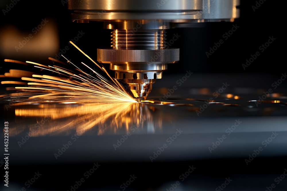 Poster worker operates cnc machine for precision manufacturing during the day, creating detailed components