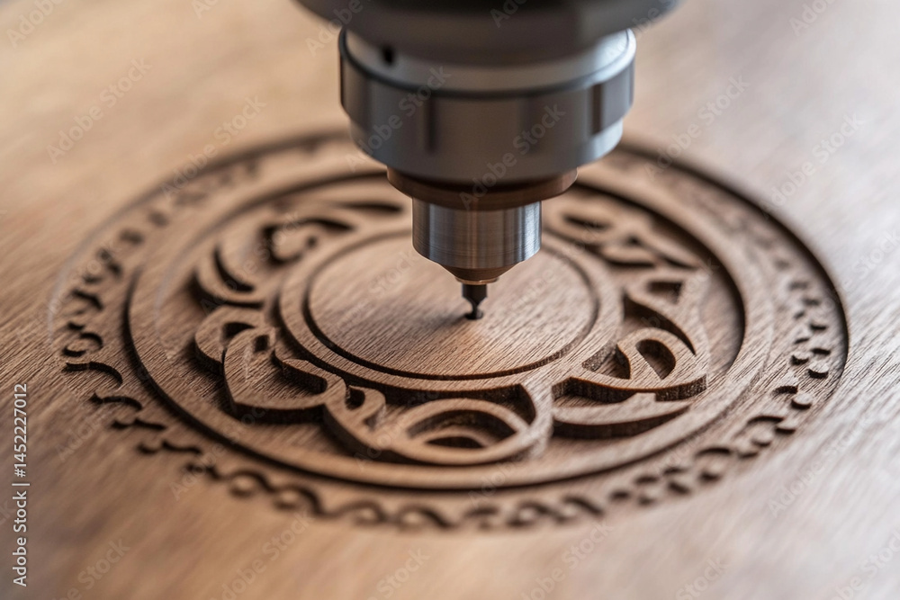 Aufkleber worker operates cnc router for precision woodworking in a workshop
