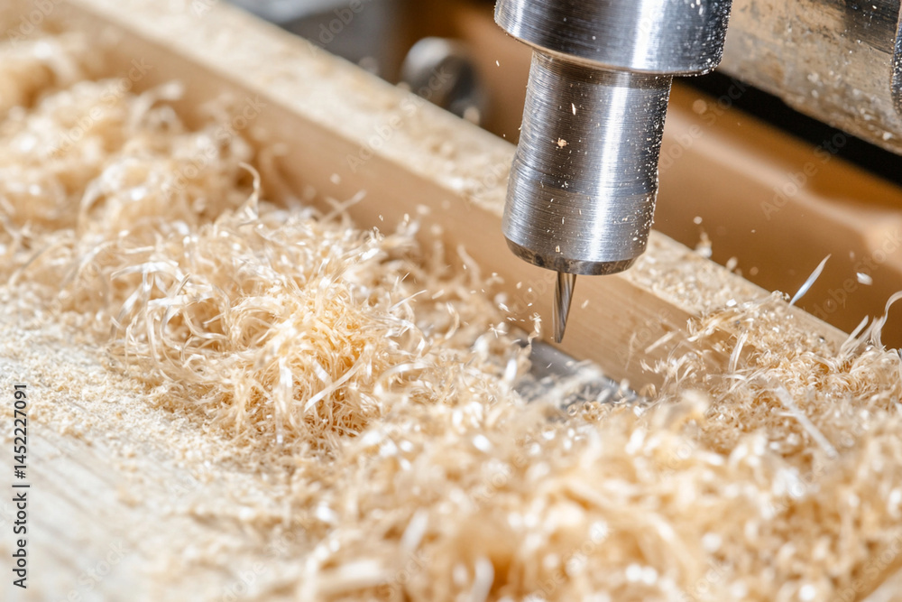 Poster worker operates a lathe to shape wood, creating fine shavings and demonstrating metalworking techniq