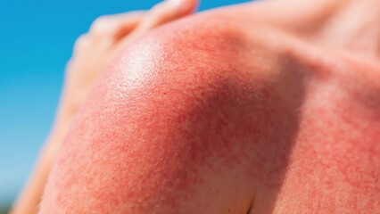 A close up of a sunburned skin