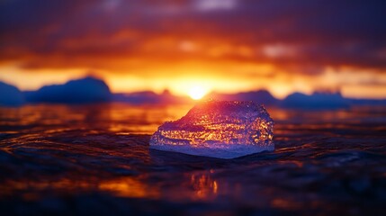 Glacial Diamond, Sunrise Radiance on Iceberg Fragment in Arctic Waters