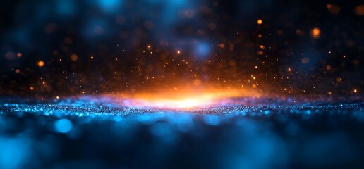 Abstract depiction of energy, light and shimmering particles on dark backdrop