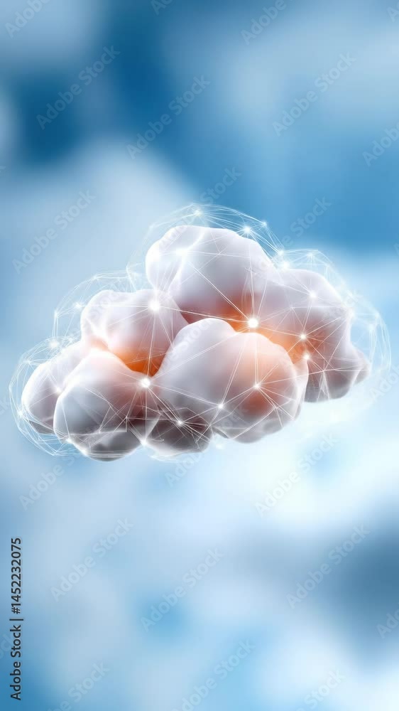 Poster cloud digital network technology abstract blue futuristic glowing sky connection modern science data