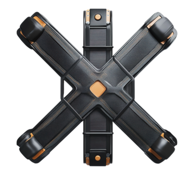 A black and gold strap with a cross on it