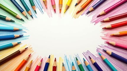 Fototapeta premium Colorful school supplies arrangement classroom table image bright environment top view creative concept