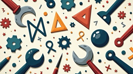 Creative school supplies tools and equipment classroom digital art colorful top-down education essentials