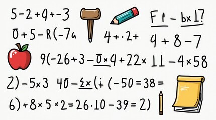 Math problem solving with school supplies classroom educational content creative environment student viewpoint