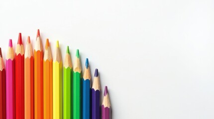 Fototapeta premium Colorful school supplies vibrant pencils arranged on white background for creative learning environments
