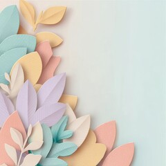 Obraz premium 3D paper-cut spring leaves background vector presentation design with copy space area, pastel color