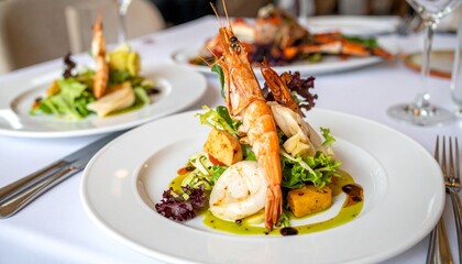 Elegant Seafood Salad with Golden Shrimp and Vibrant Greens