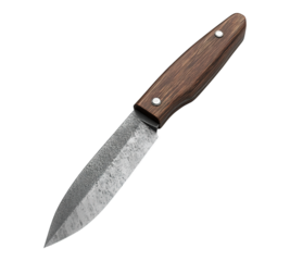A knife with a wooden handle and a silver blade