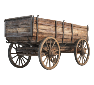 A wooden wagon with a wooden wheel
