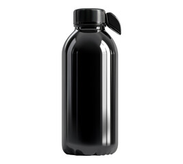 A black bottle with a black cap
