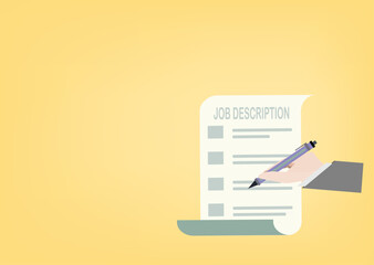 Work descriptions concept, Company employee writing job, Recruitment headhunting, duties and responsibilities for work.
