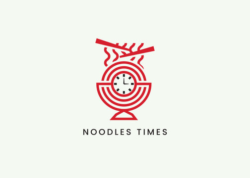 Noodle and Time logo design vector, Chinese Noodle Restaurant Vector Logo Design