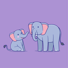 Vector illustration of cute elephant and elephant calf in cartoon style.