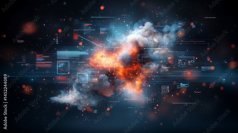Poster digital explosion with data overlays