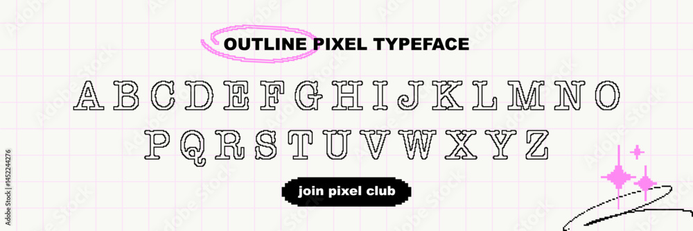 Poster pixel outline font in retro game style. trendy y2k typography for design. isolated vector alphabet s