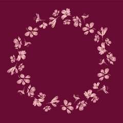 Vector wreath of cherry Sakura. Floral Design Element for Birthday, Wedding, Valentine, Invitation, Marketing, Advertising and Presentation. Flower garland for your text presentation. Label of soap