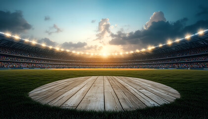 Empty stadium stage at sunset