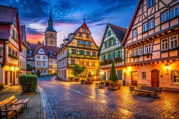 Fototapeta premium Altstadt Backnang Germany Night Photography - Charming Medieval Streets Illuminated