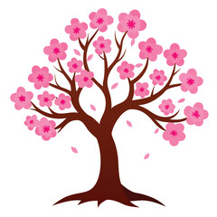 Fototapeta premium Pink cherry tree realistic-on-fully-white background 