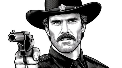 Lone Star Sheriff Black  White Western Portrait.
