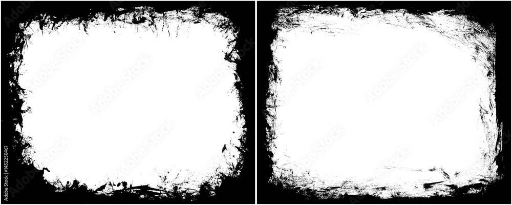 Fototapete collection of black grunge border frames with retro texture isolated on a transparent or white backg