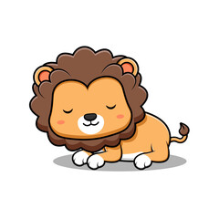 Cute Lion Sleeping Mascot Animal Character Icon Illustration. Flat Cartoon Style Suitable for Web Landing Page, Banner, Sticker, Card