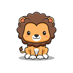 Cute Lion Mascot Animal Character Icon Illustration. Flat Cartoon Style Suitable for Web Landing Page, Banner, Sticker, Card