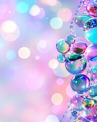 Bunch of soap bubbles floating in the air capturing light and creating a magical atmosphere outdoors