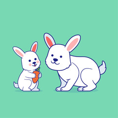 Vector illustration of cute rabbit and baby rabbit in cartoon style.