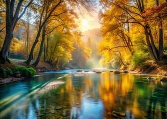 Obraz premium Autumnal Magic: Fonti del Clitunno River Landscape - Italy