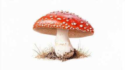 Vibrant Red Mushroom with White Speckles on Isolated Background