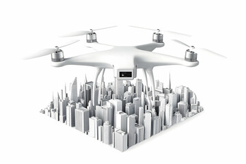 Drone above city model illustration