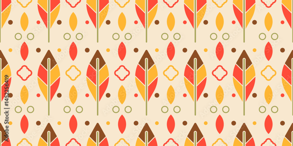 Poster leaves are composed of triangular sections in shades of brown, yellow, and red, with a green stem. i