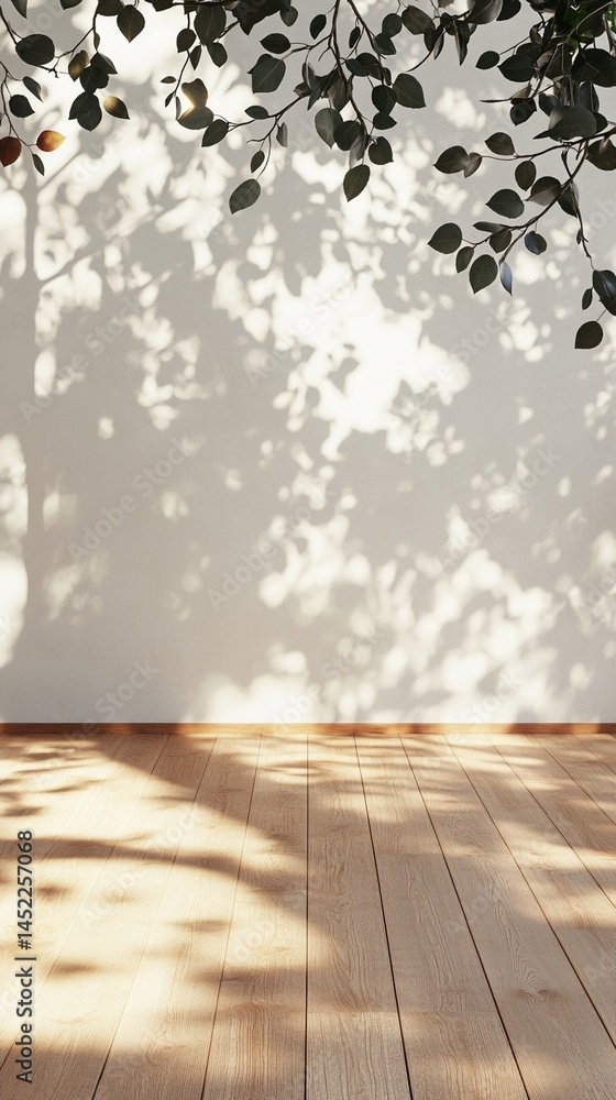 Poster soft botanical shadows dance on a pristine white wall, creating an ethereal interplay of light and f