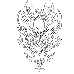 Stylized mythical creature line art illustration with elaborate horn design