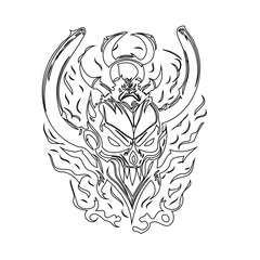 Abstract demonic figure artwork with intricate linework and menacing aesthetic