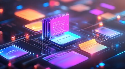 Abstract data network with files and folders for paperless document storage and smart office solutions
 